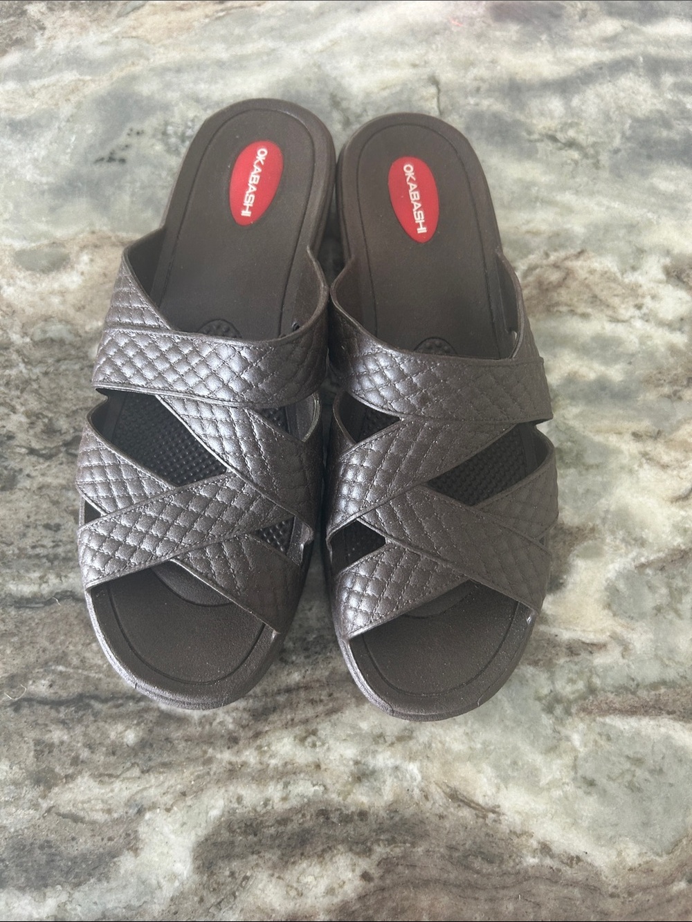 Okabashi Bronze Quilted Crossband Slide Sandals